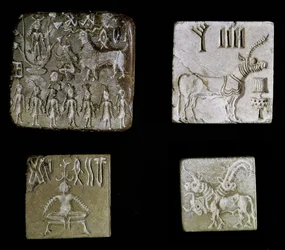 Quattro sigilli raffiguranti animali mitologici, da Mohenjo-Daro, valle dell